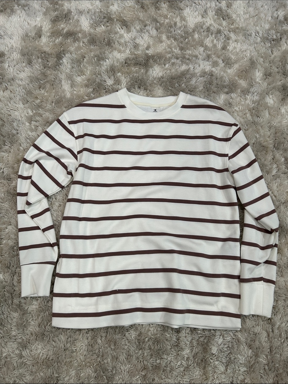 Danskin White Long-Sleeve Crew with Brown Stripes